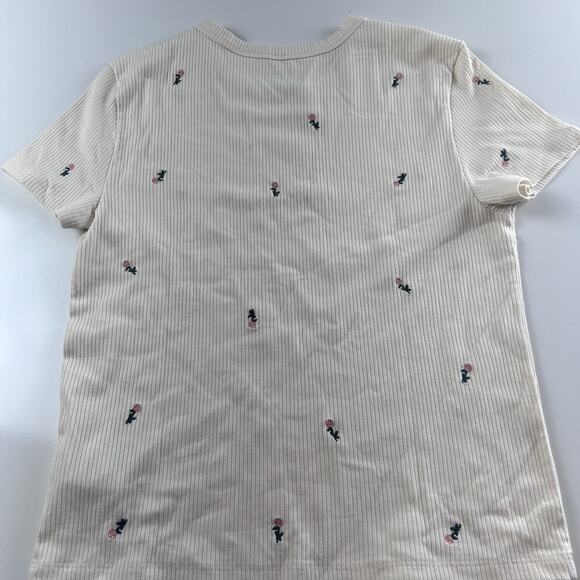 American Eagle Womens Ivory Pink Floral Embroidered Large Shirt Short Sleeve - Picture 7 of 12